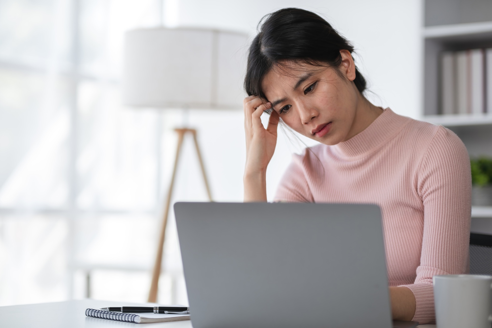 Young Woman Stressed at Work, Overwhelmed Female Professional, Office Stress, Workplace Anxiety